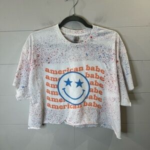 American Babe Splatter Cropped Graphic Tee Size XL